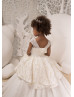 Beaded Ivory Lace Tulle Peplum Flower Girl Dress